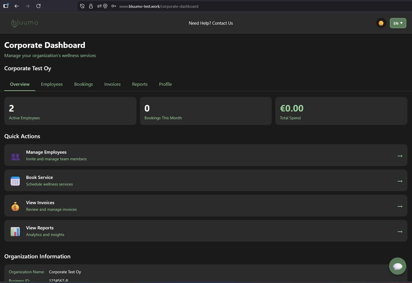 Corporate B2B dashboard